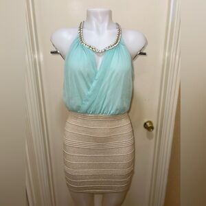 Gold & Aqua Bodycon Dress